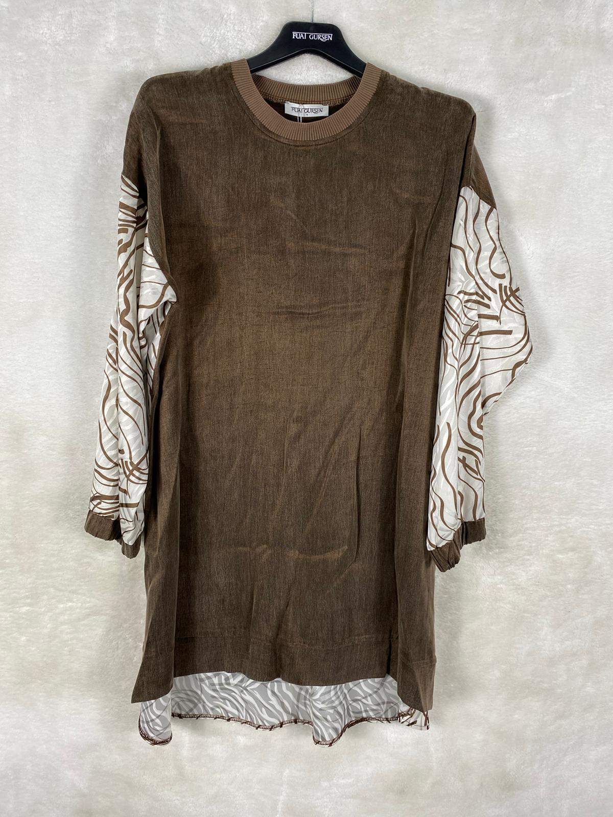 Fuat Gürşen Zebra Desenli Tunik 1348 - KAHVE