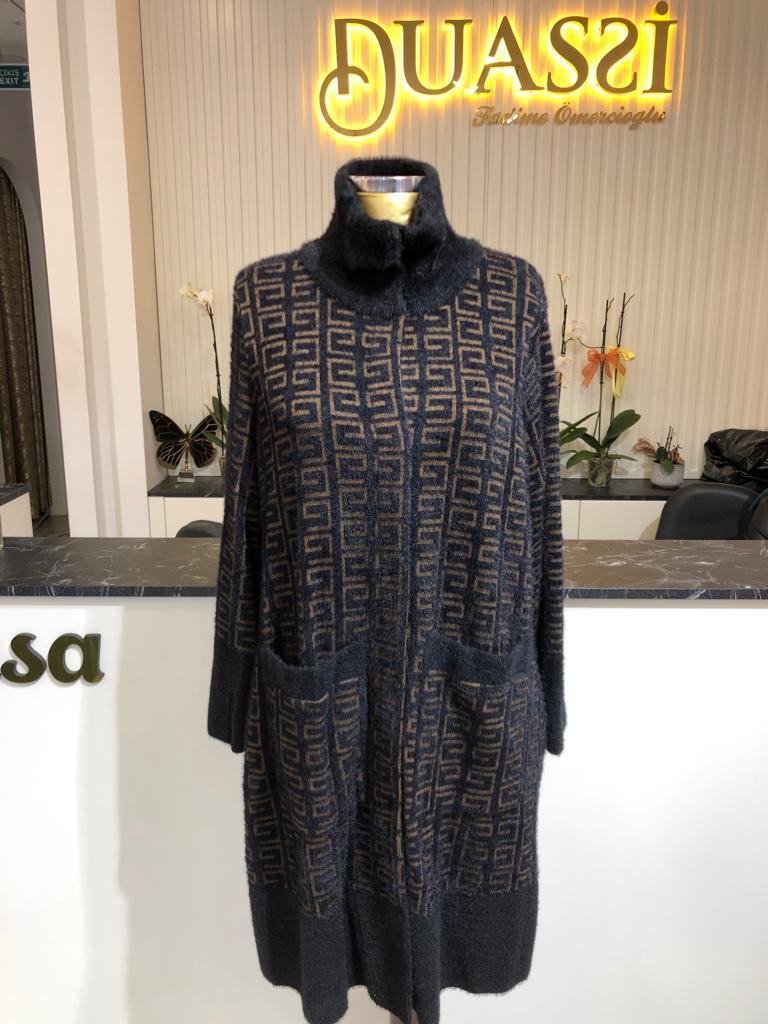 Geometrik Desen Angora Hırka 3555 - SİYAH