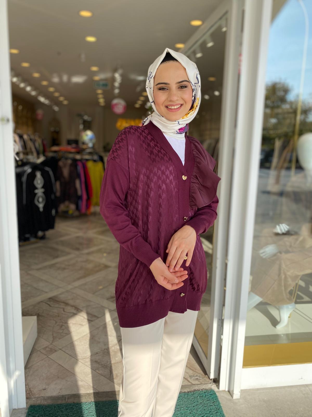 Ghisa Fırfırlı Triko Detaylı Hırka 3603 - BORDO
