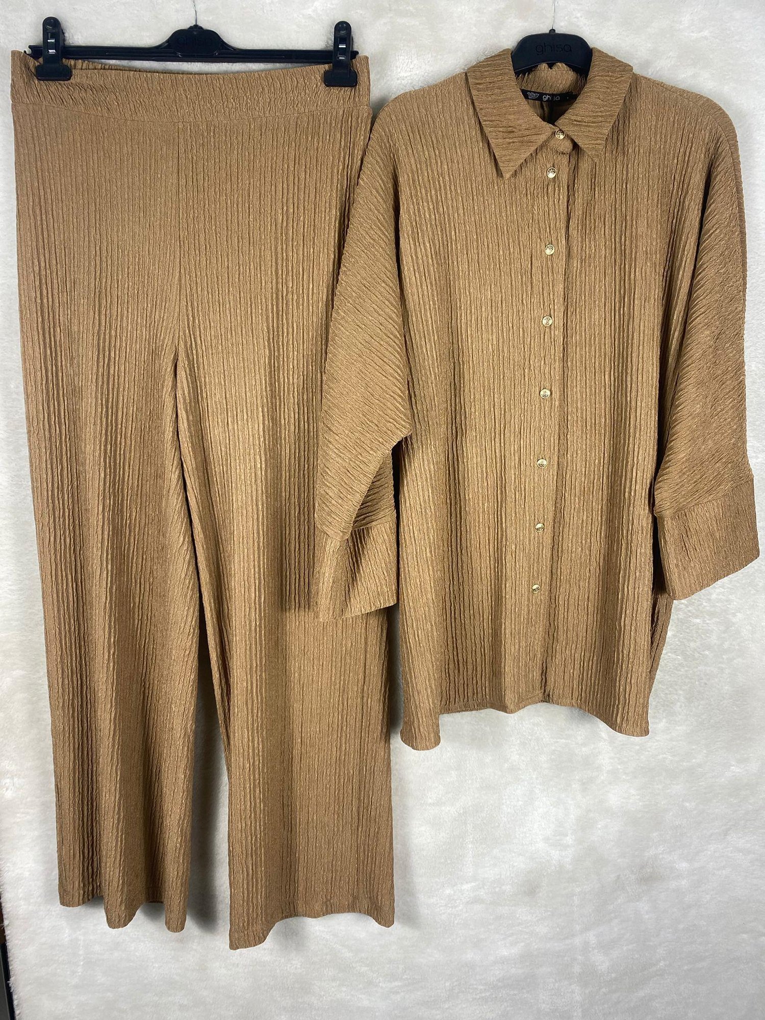 Ghisa Gömlek Yaka Tunik Pantolon Takımı 4542 - KAHVE