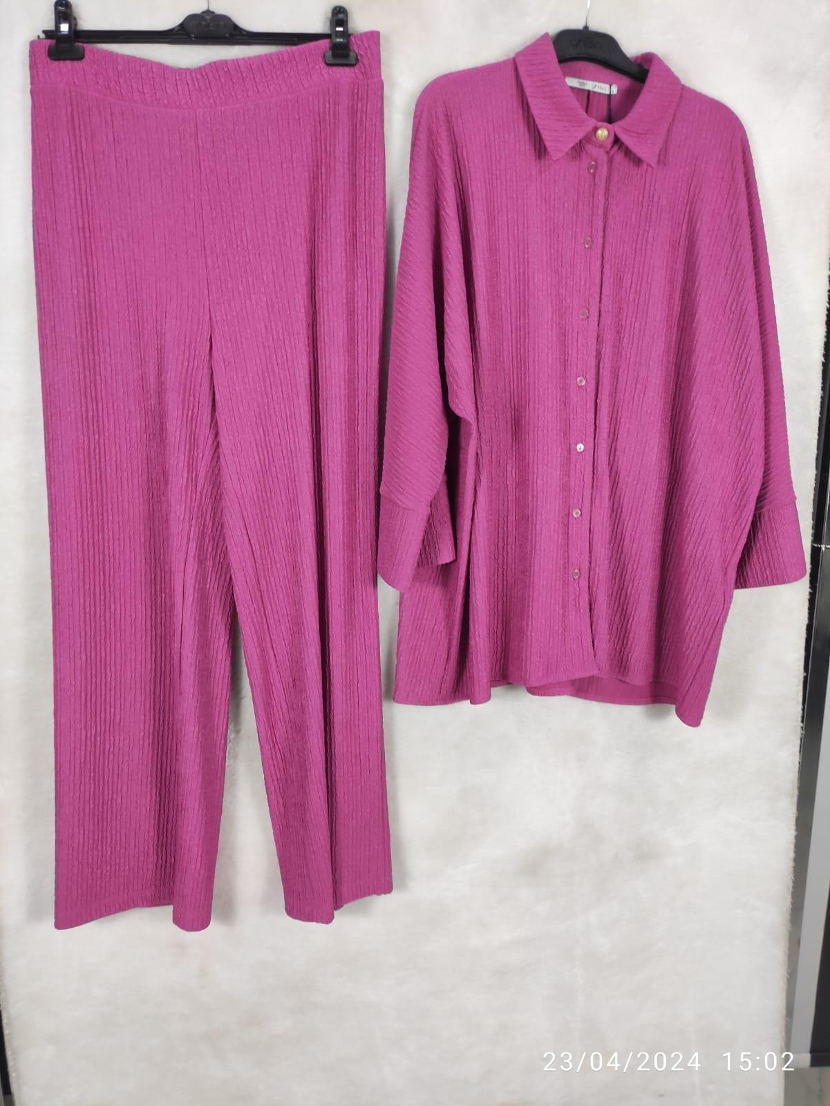 Ghisa Gömlek Yaka Tunik Panyolon Takımı 4542 - PEMBE