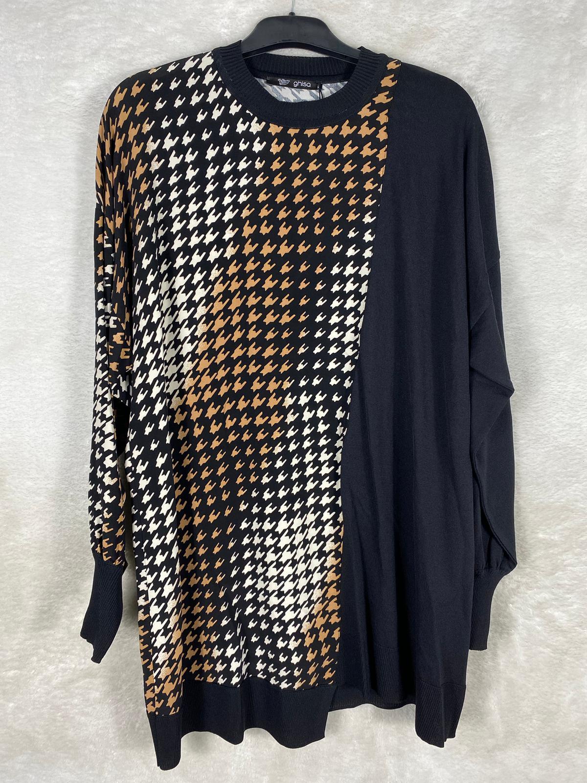 Ghisa Kumaş Kombinli Triko Tunik 4624 - KAHVE