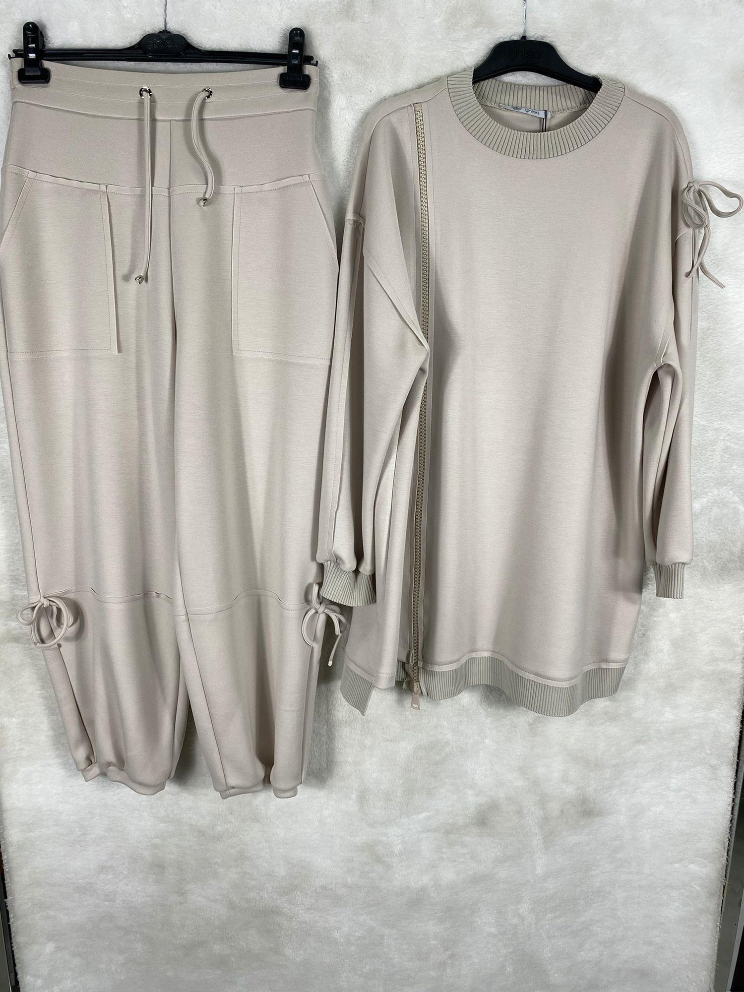 Ghisa Önü Fermuarlı Tunik Pantolon Takımı 4553 - TAŞ