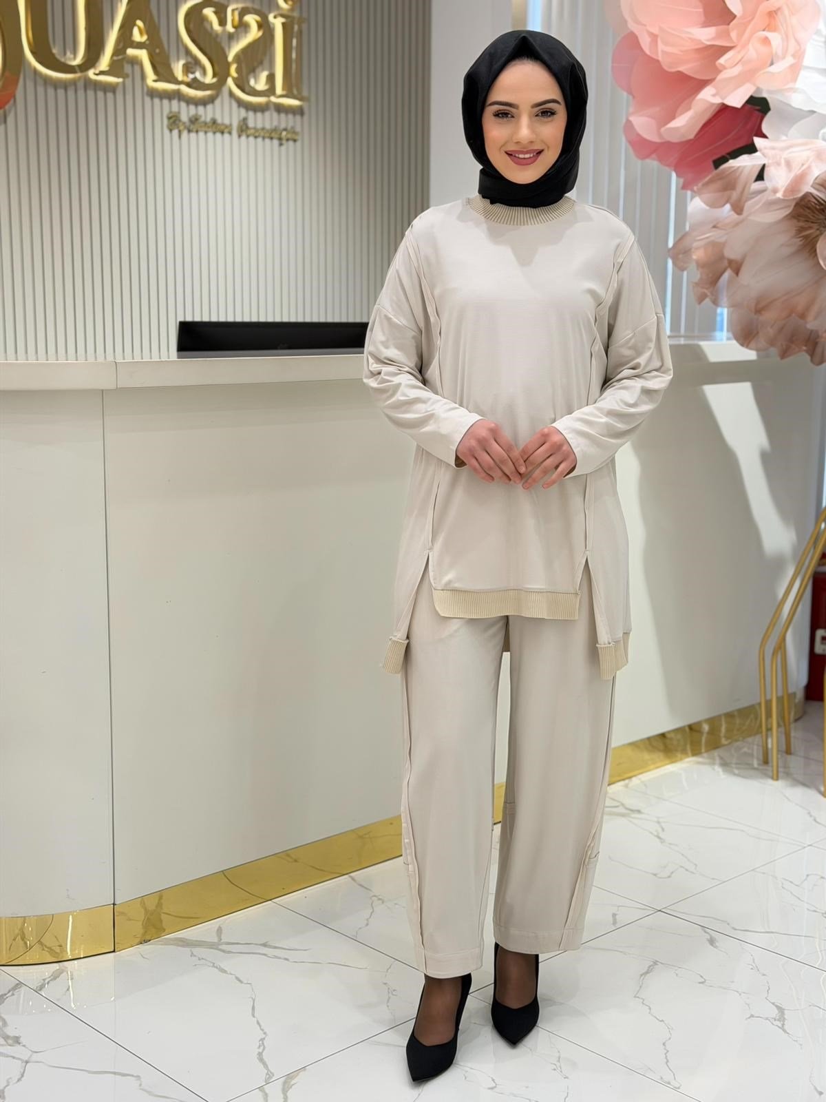 Ghisa Ribana Detaylı Tunik Pantolon Takımı 4554 - TAŞ