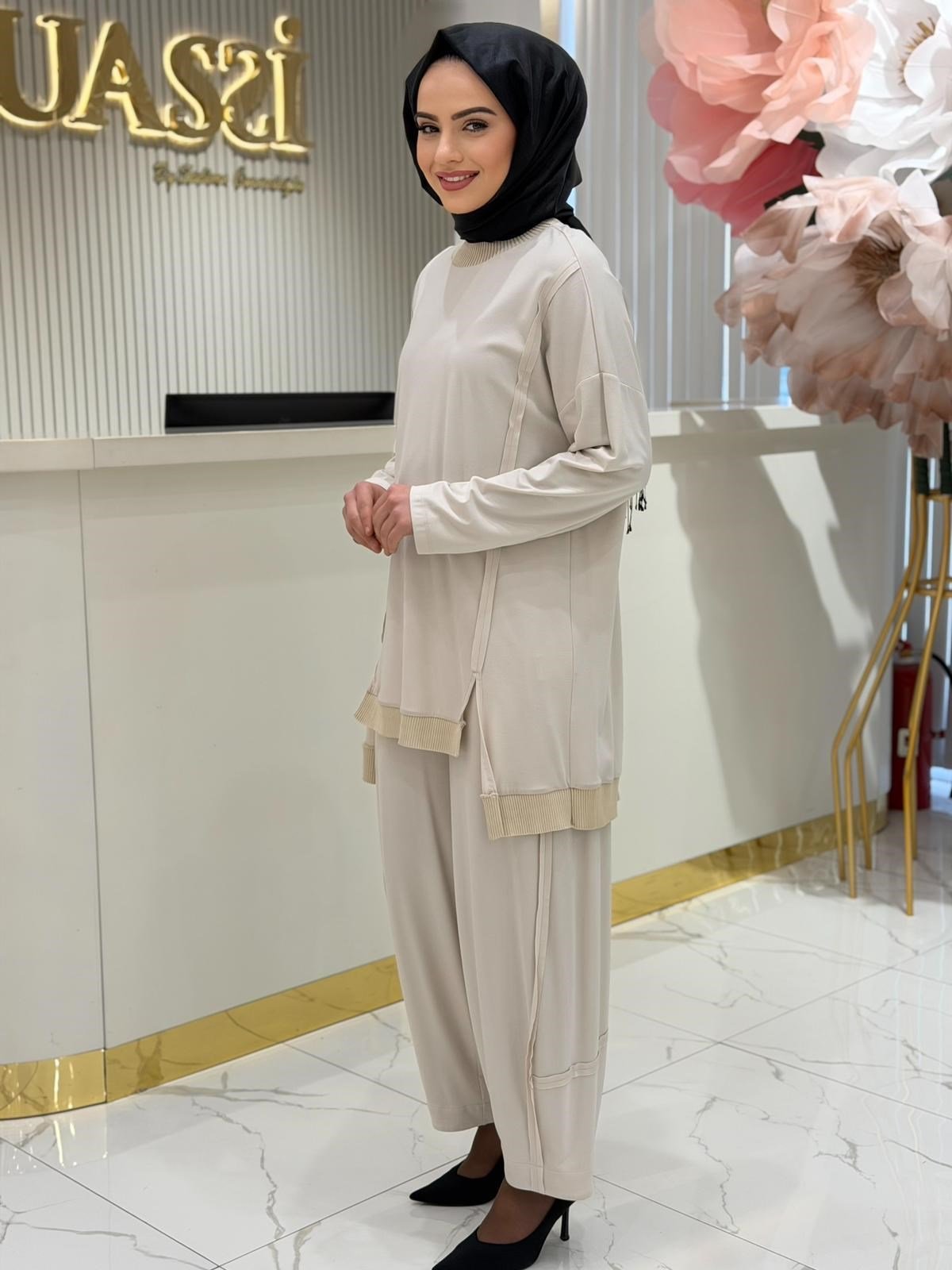 Ghisa Ribana Detaylı Tunik Pantolon Takımı 4554 - TAŞ