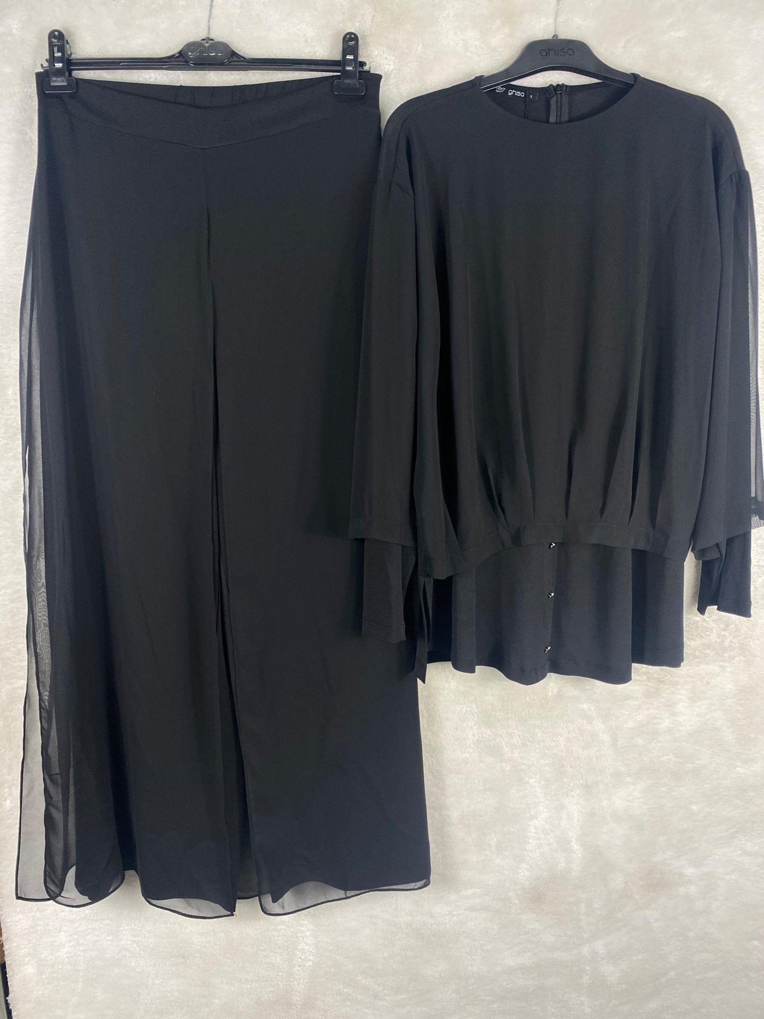 Ghisa Şifon Detaylı Tunik Pantolon Takımı 4493 - SİYAH