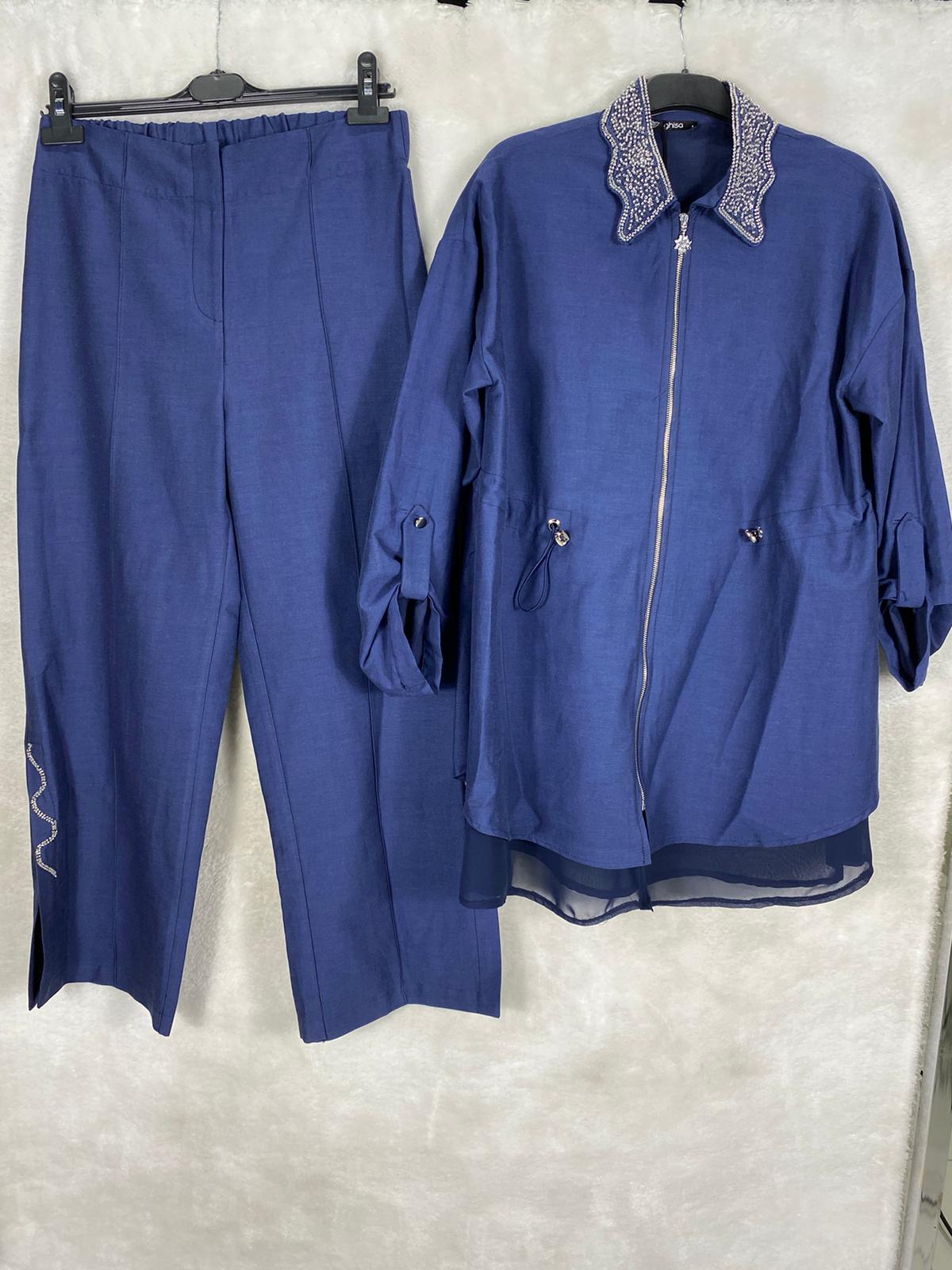 Ghisa Yakası İşlemeli Tunik Pantolon Takımı 4485 - LACİVERT