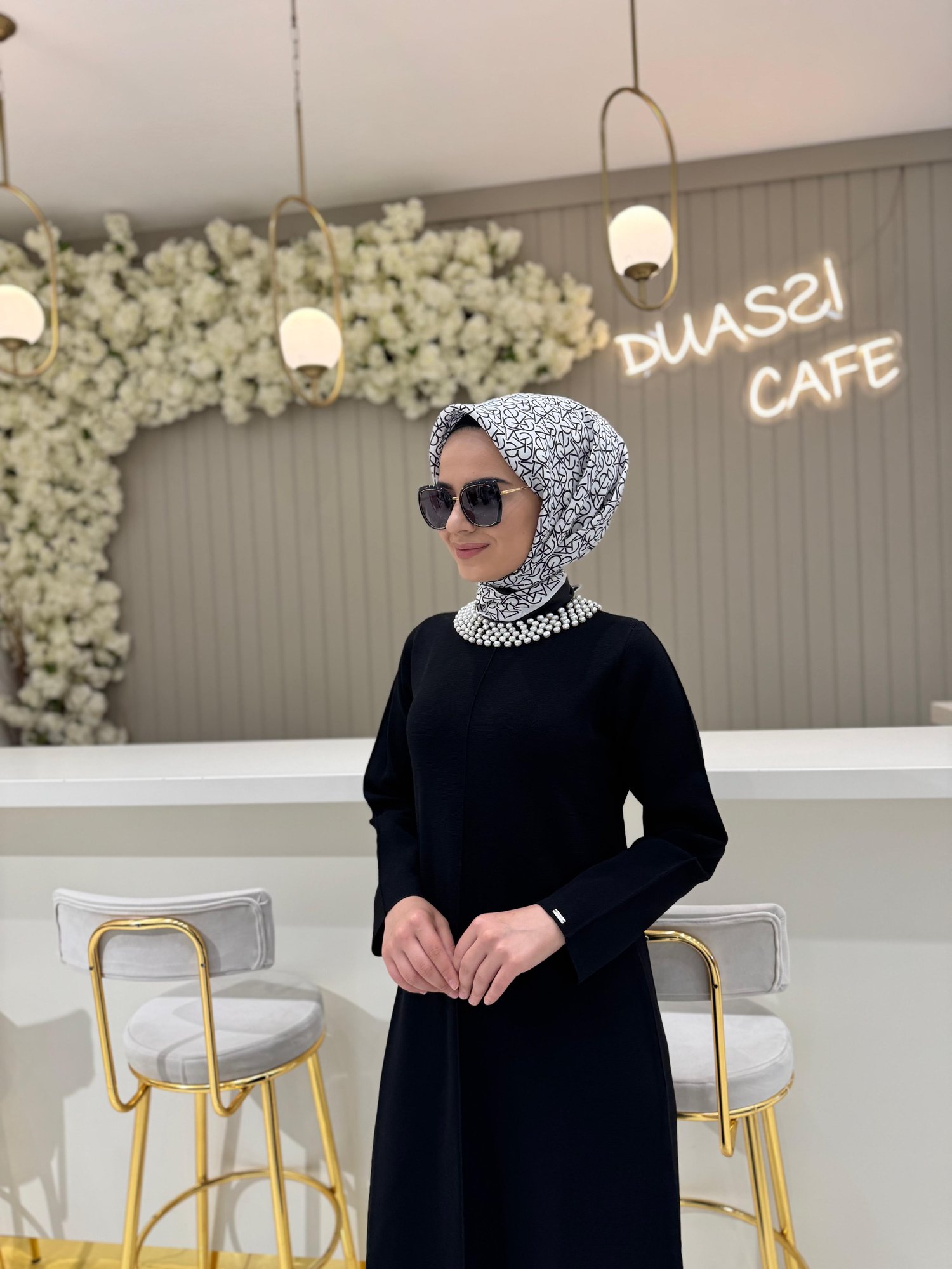 İnci Detaylı Triko Elbise  - SİYAH