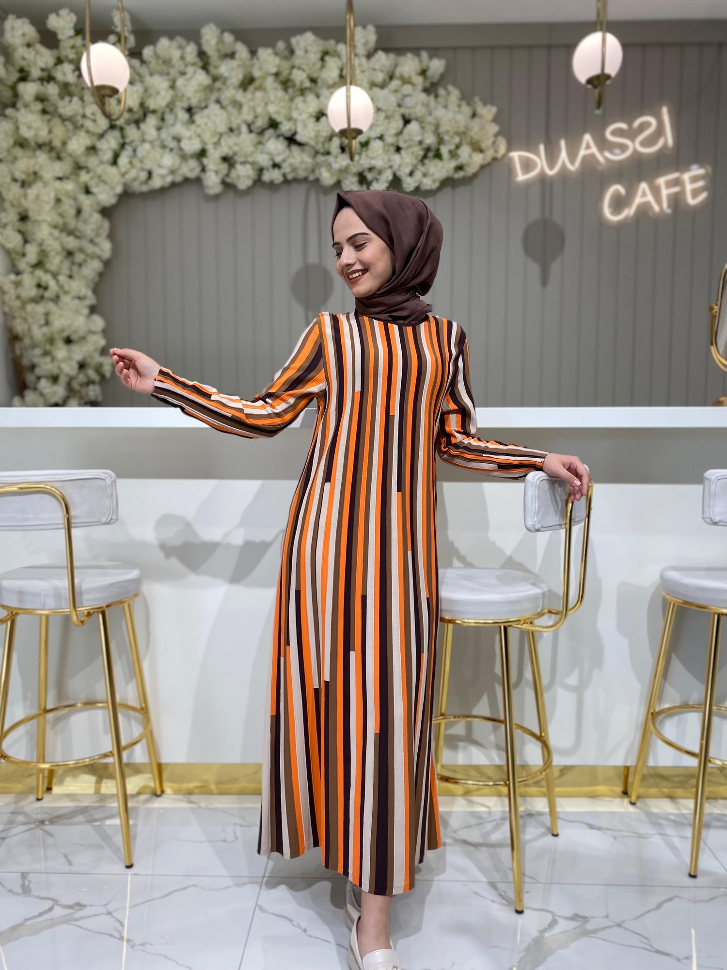 İnvee Piyano Elbise 6407 - KAHVE