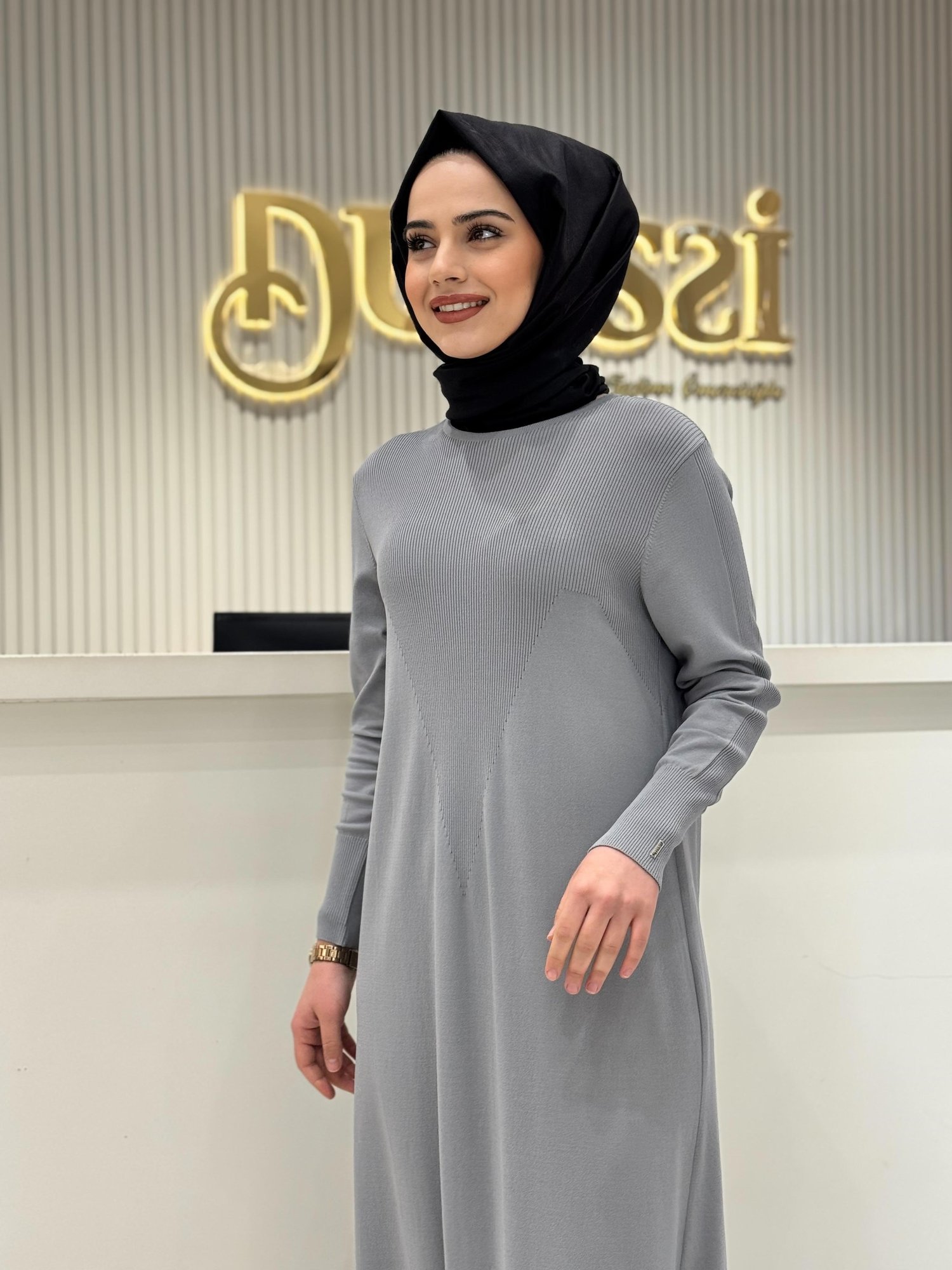 İnvee Triko Elbise 6931 - GRİ