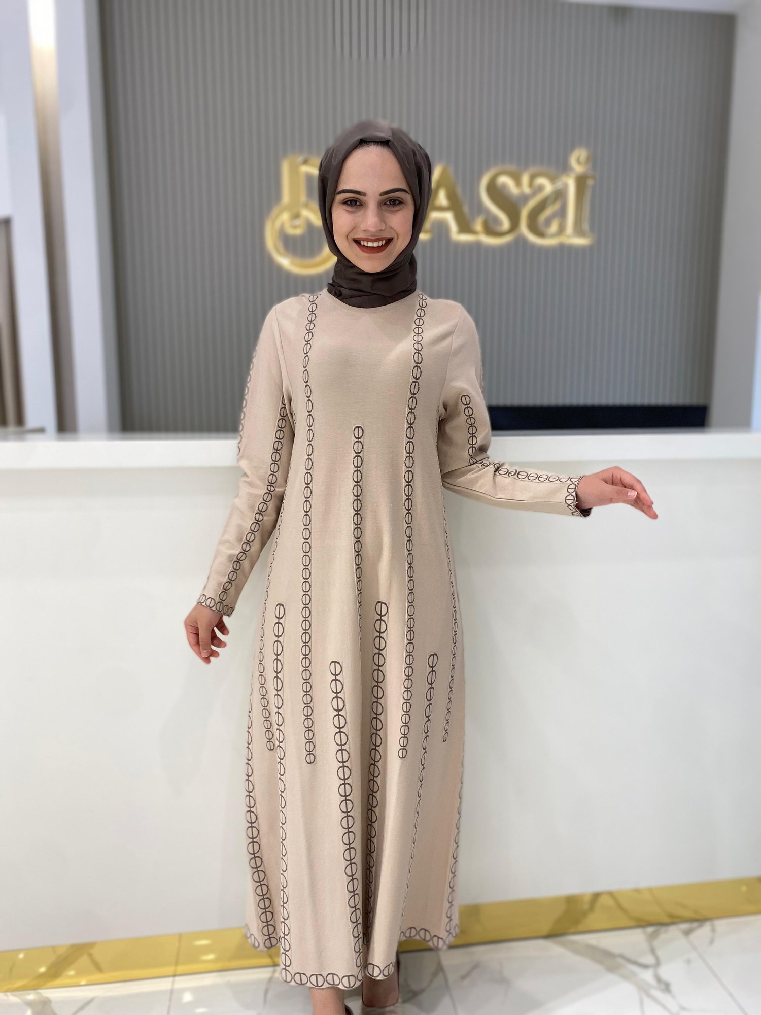 İnvee Zincir Desen Elbise 6842 - TAŞ