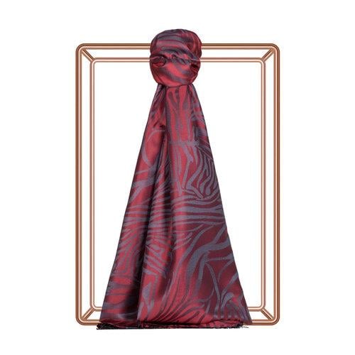İpekevi Burgundy Zebra Jakar Desenli İpek Şal 51379 - BORDO