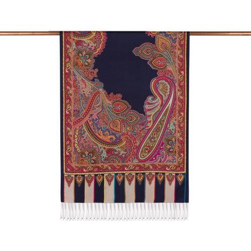 İpekevi Lacivert Çerçeve Paisley Desenli İpek Şal 6564 - LACİVERT