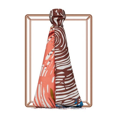 İpekevi Renkli Zebra Desenli İpek Şal Model 05 1940 - KAHVE