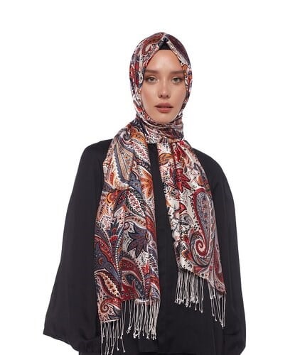 İpekevi Siyah Paisley Desenli İpek Şal 5572 - SİYAH