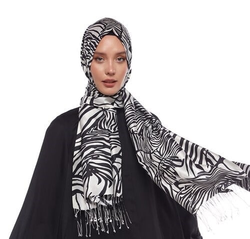 İpekevi Zebra Desenli İpek Şal 2671 - SİYAH