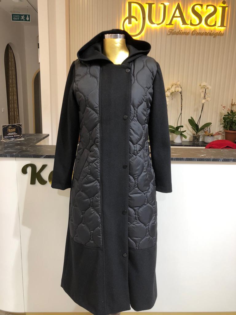 Kapitone Detaylı Kaşe Kaban 7009 - SİYAH