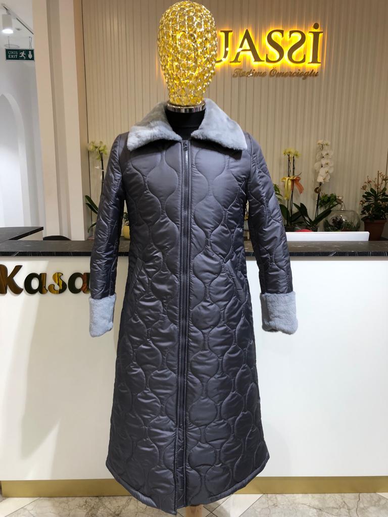 Kol Ve Yaka Kürk Detay Şişme Mont 7005 - GRİ