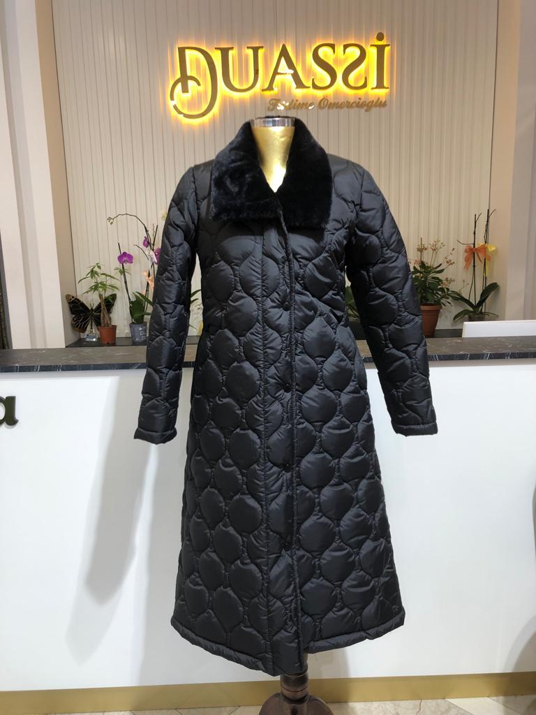 Kürk Yakalı  Fermuarlı Şişme Mont 7007 - SİYAH