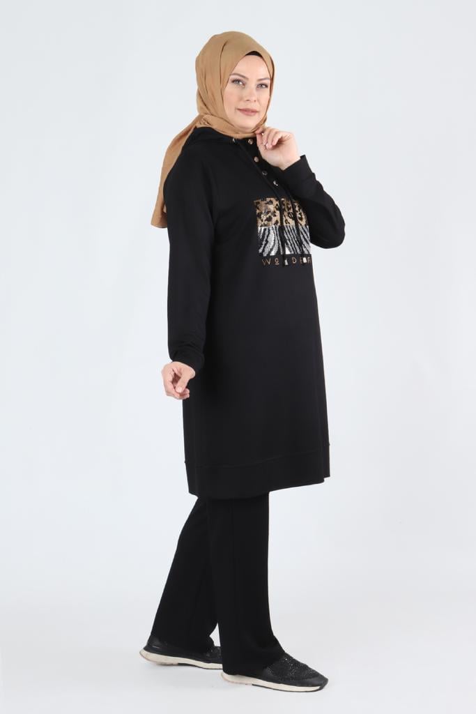 Leopar Detaylı Takım 35073 - SİYAH