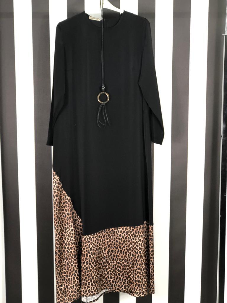 Leoparlı Elbise 12 - SİYAH