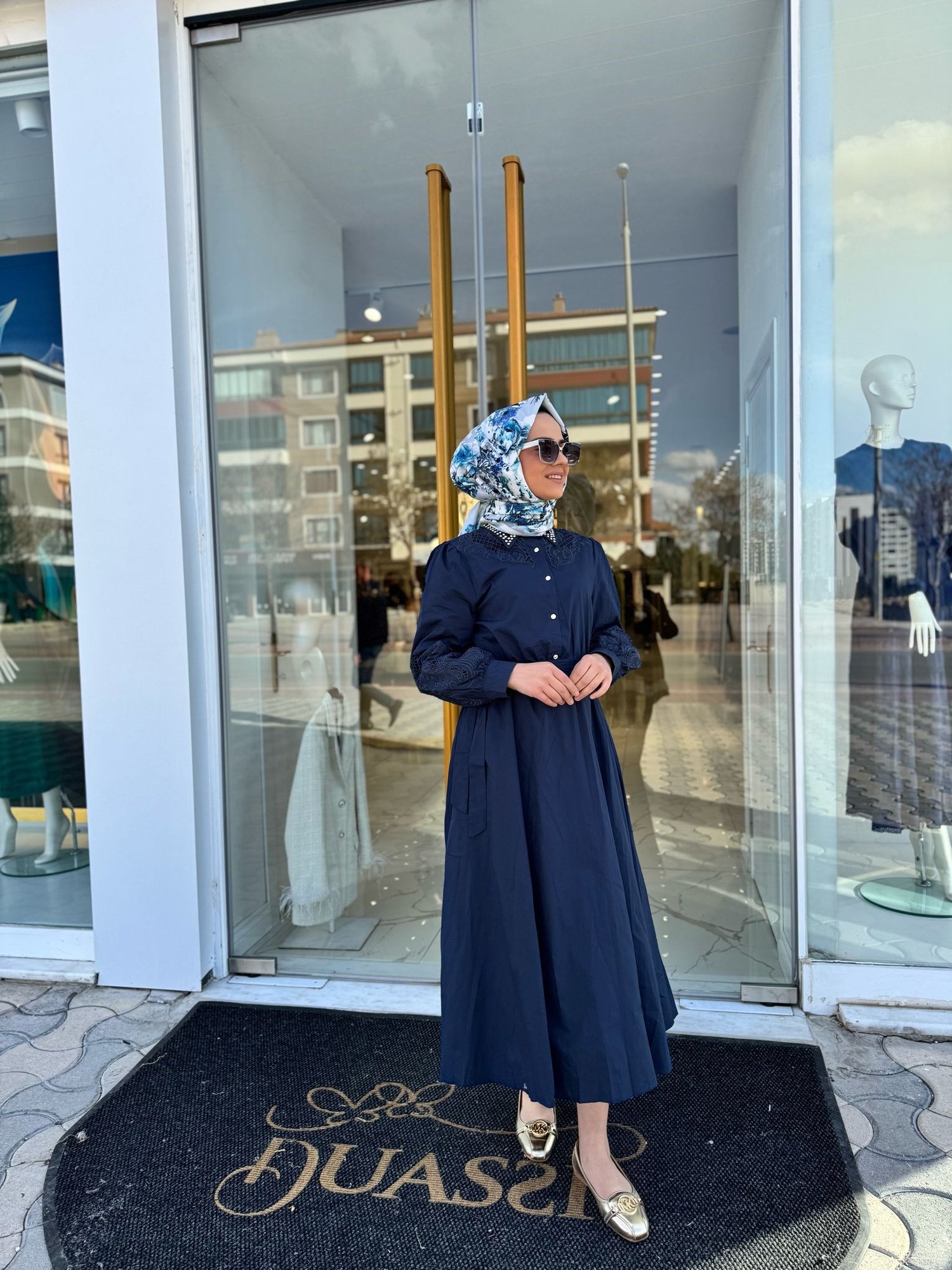 Liora Güpürlü Elbise 3020-L - LACİVERT