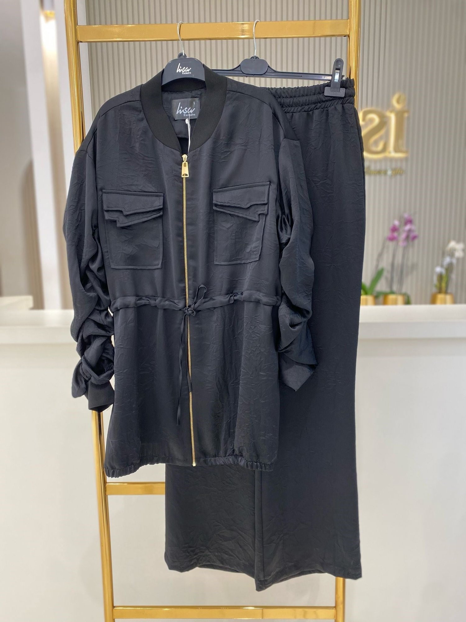 Lisa Kolu Büzgülü Takım 5049-S - SİYAH