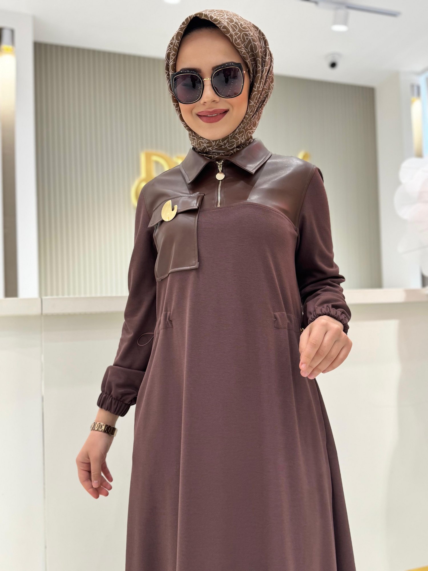 Müsemma Beniz Elbise  - KAHVE