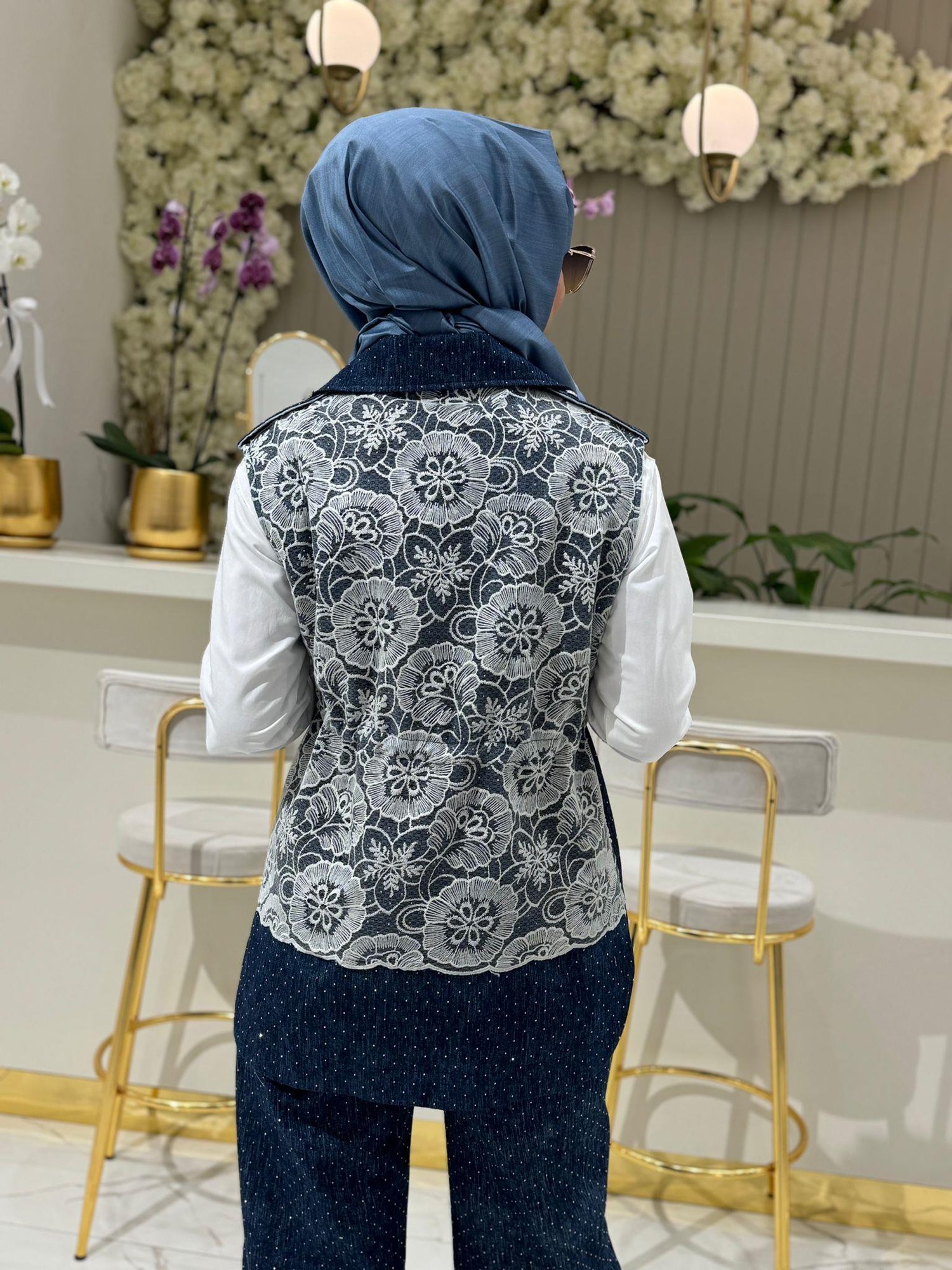 My312 Arkası Dantelli Yelek 9901 - LACİVERT