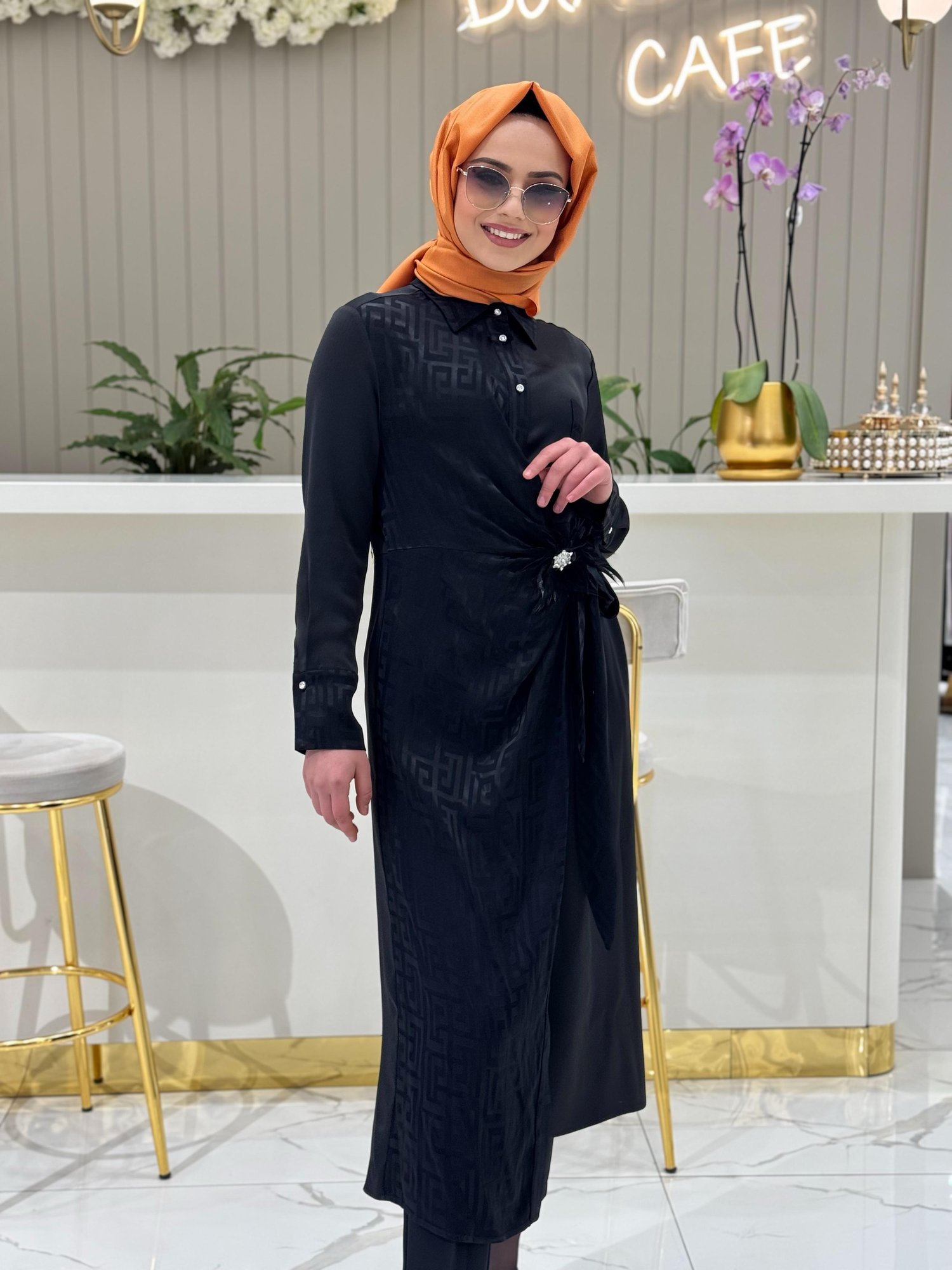 My312 Bağlamalı Broşlu Elbise 5518 - SİYAH