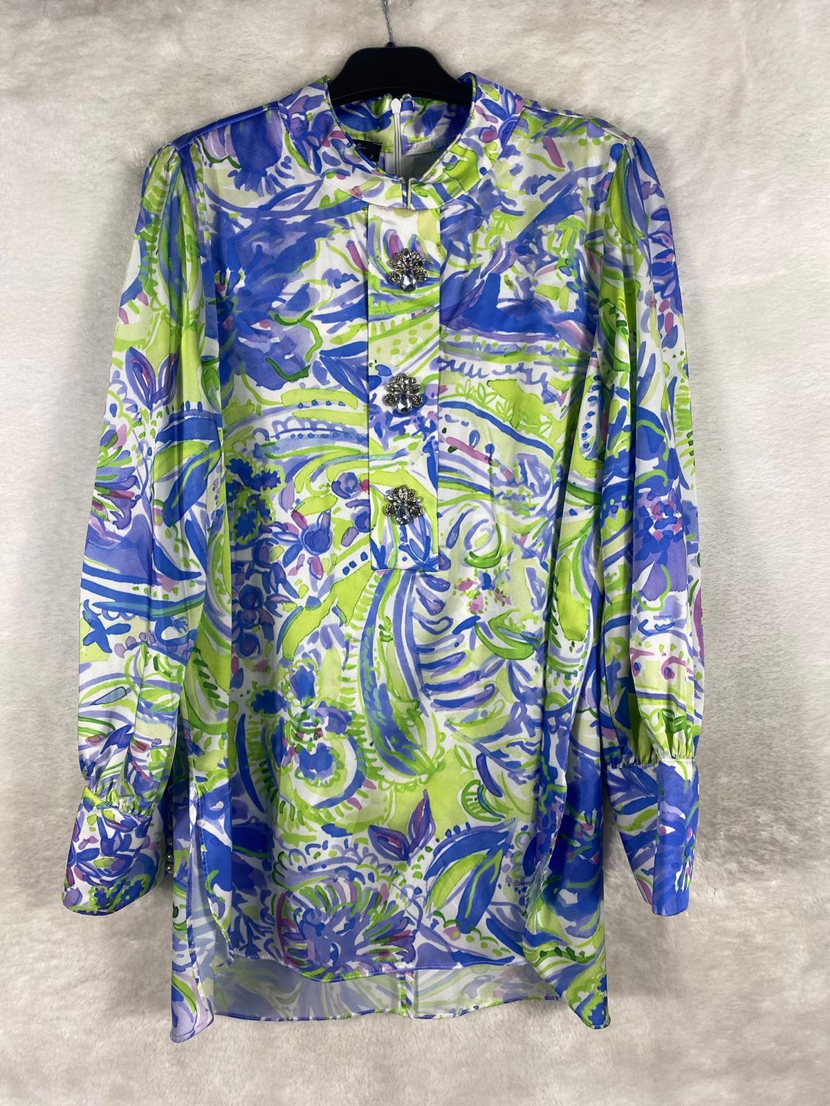 My312 Çiçekli Taşlı Tunik 8217 - MAVİ