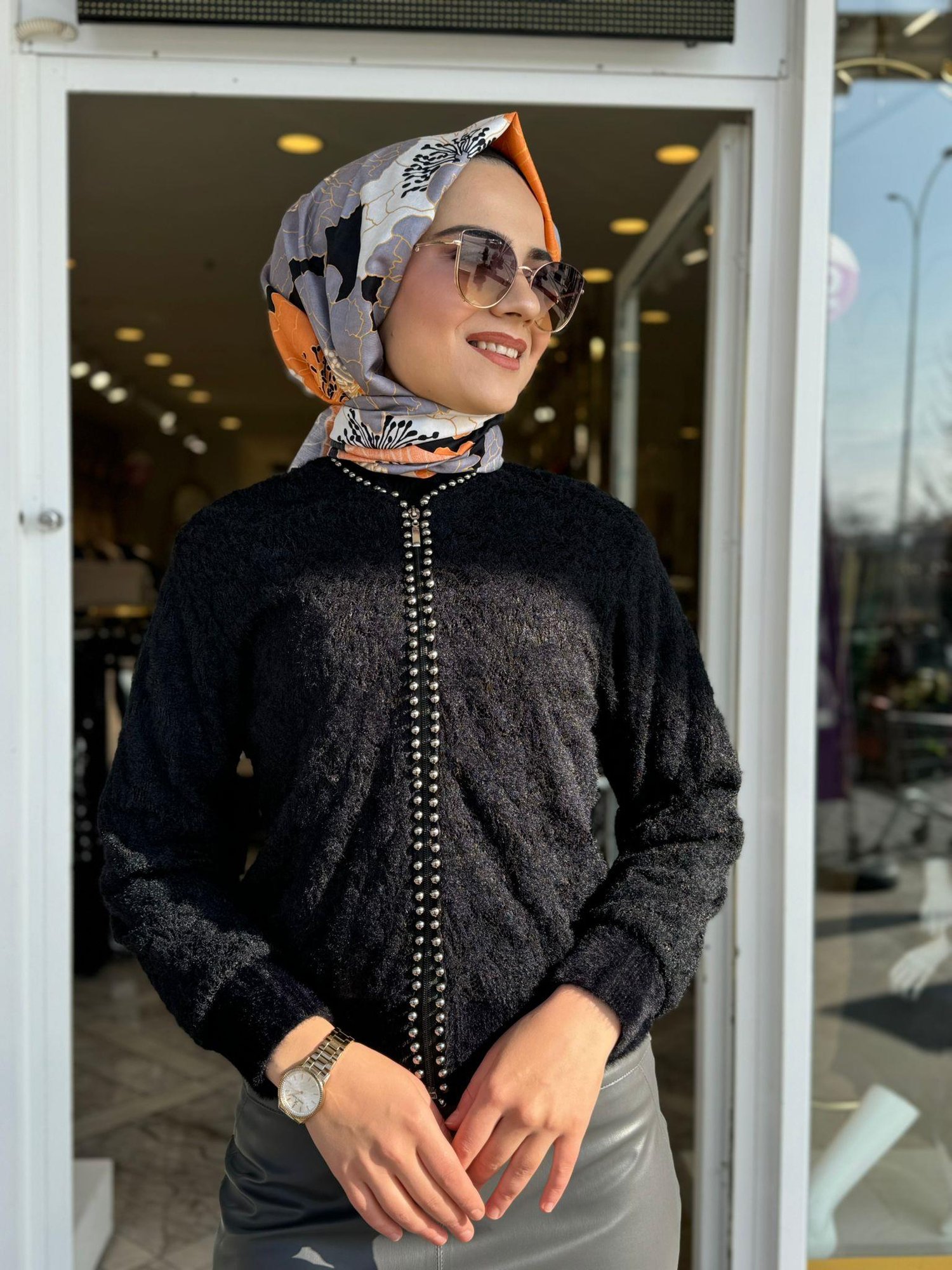 My312 İncili Dantelli Ceket 8417 - SİYAH