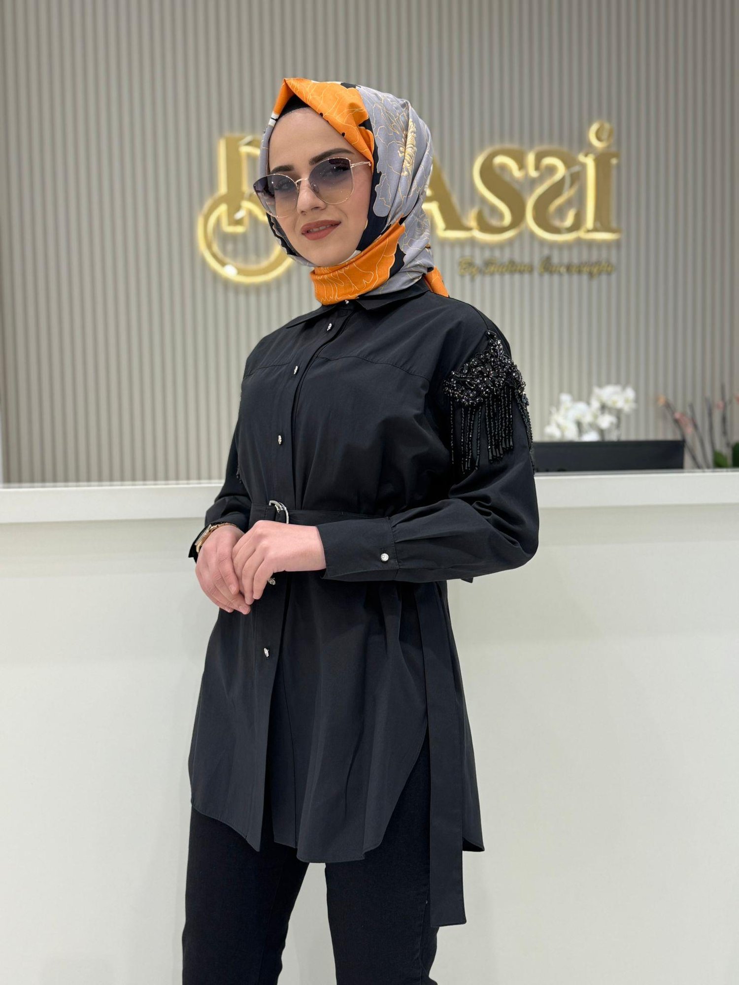 My312 Kolları İşelemeli Tunik 8601 - SİYAH