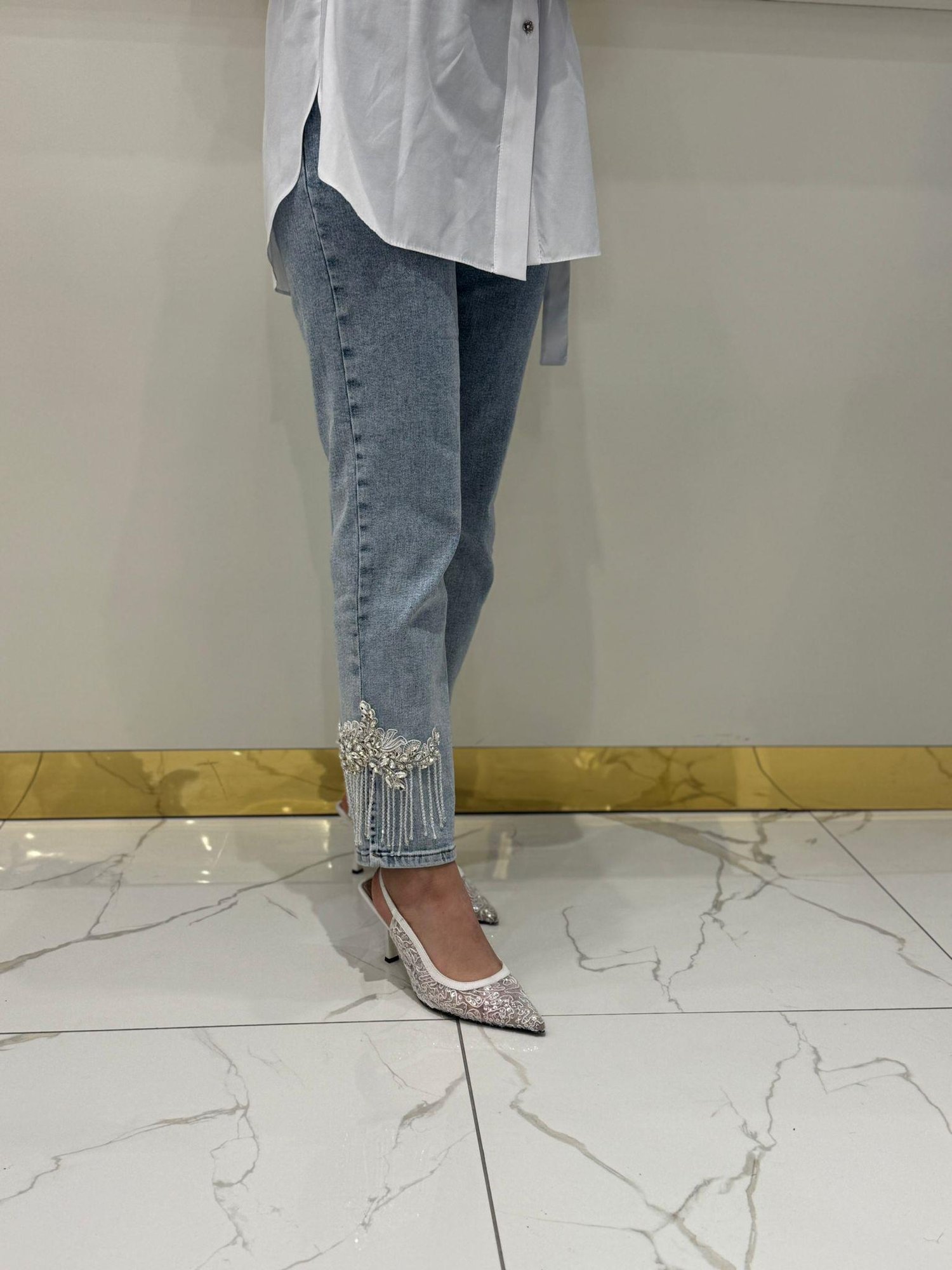 My312 Paçası İşlemeli Jean 8602 - MAVİ