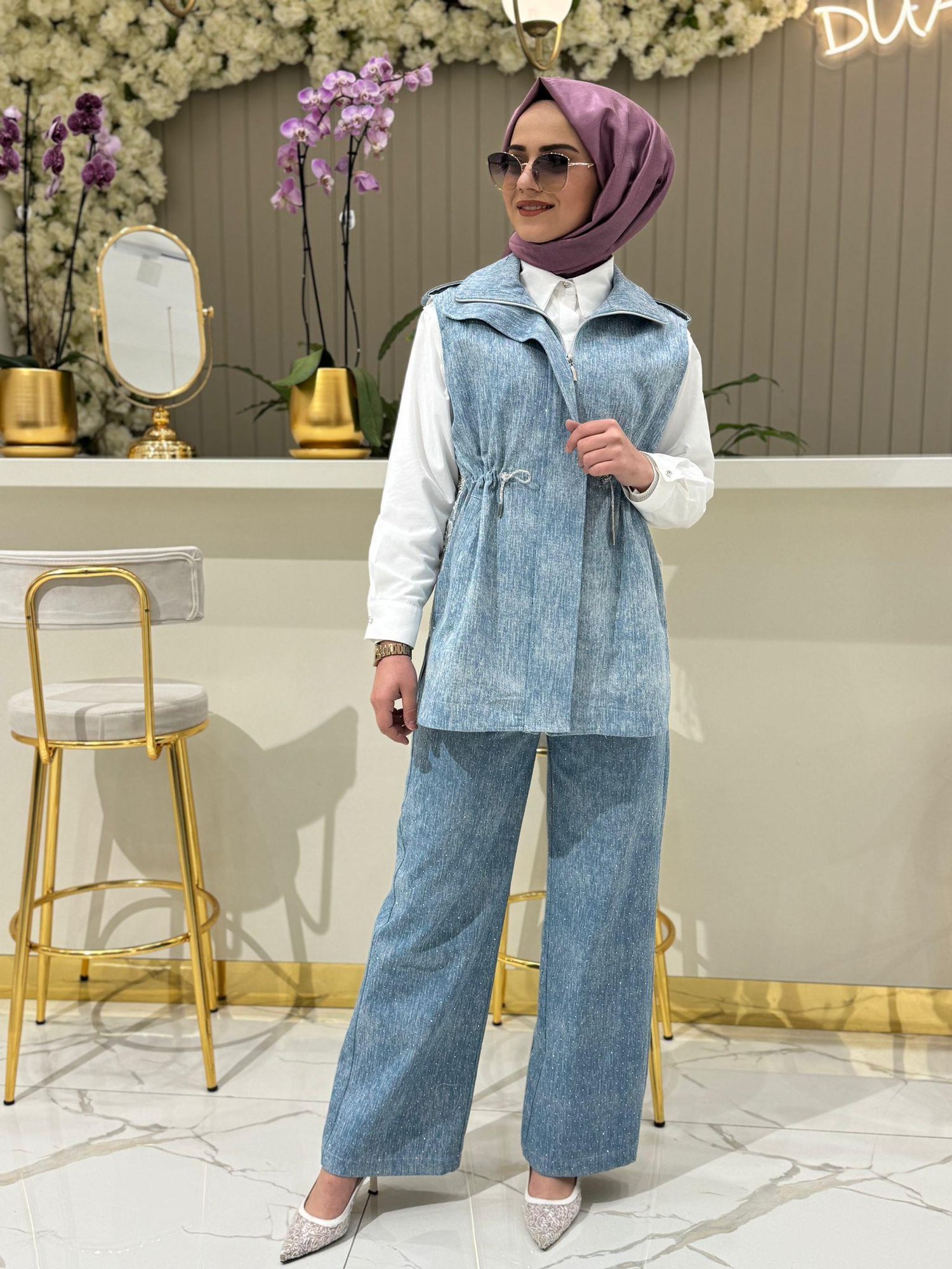 My312 Taşlı Bol Paça Jean 2701 - MAVİ