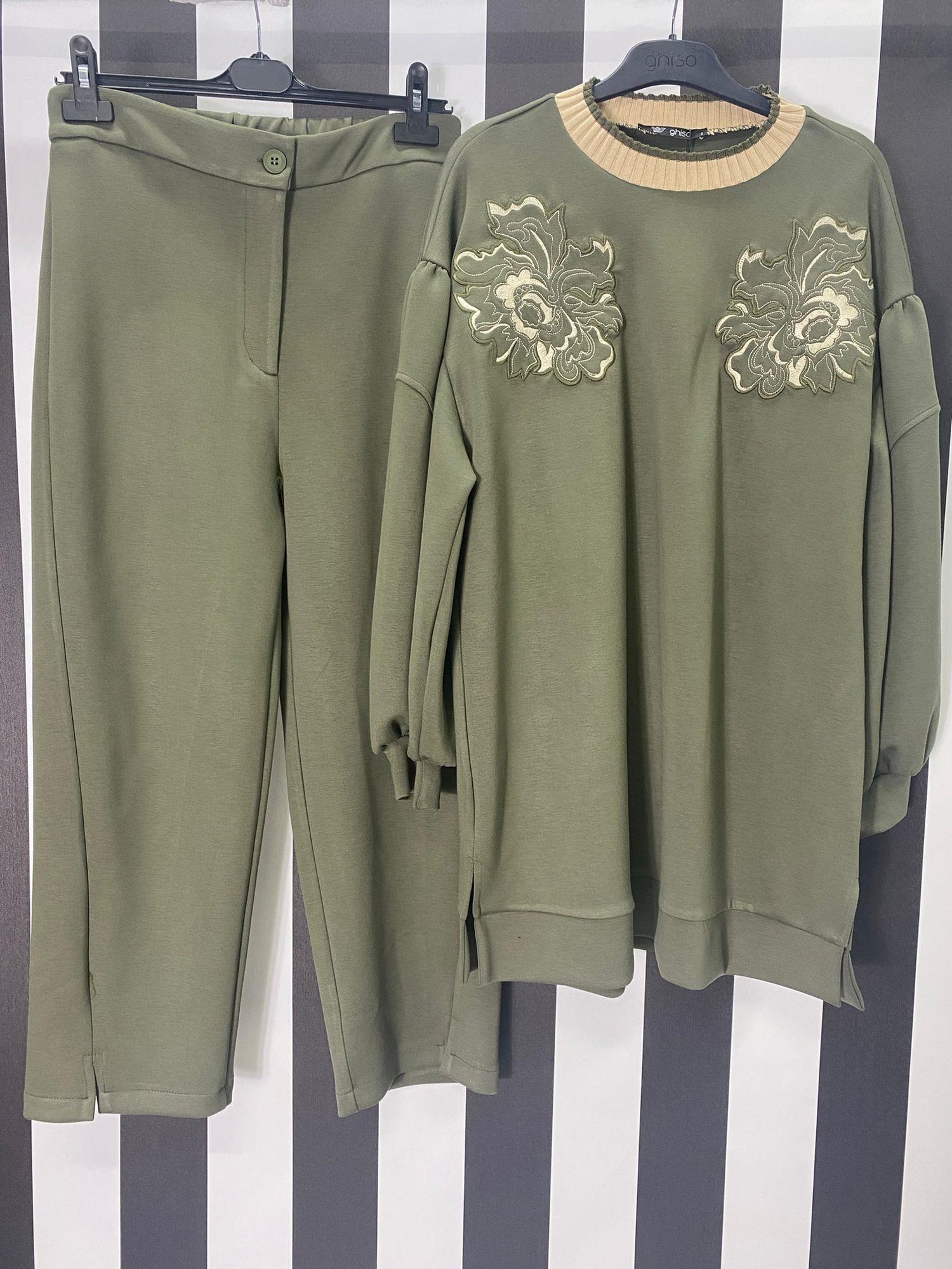 Nakış Detaylı Tunik Pantolon Takımı 4408 - YEŞİL