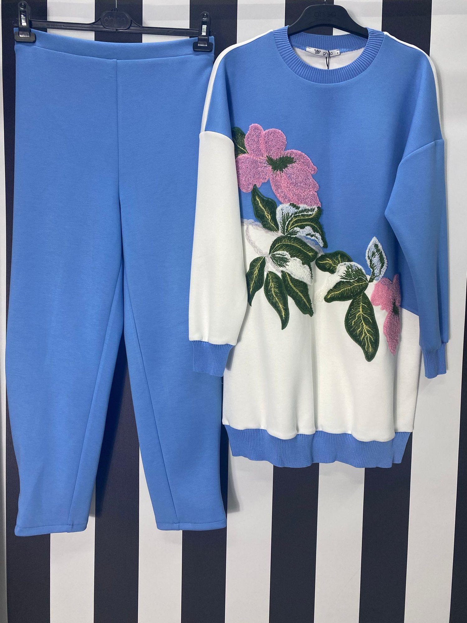 Nakışlı Tunik Pantolon Takım 4148 - MAVİ