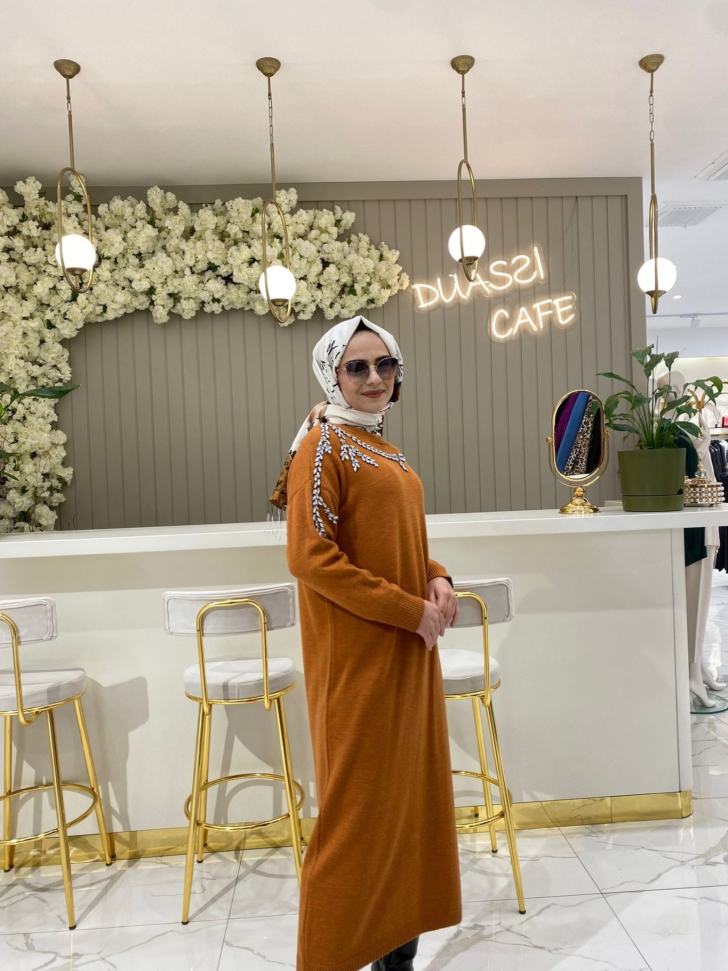 Omuz İşlemeli Triko Elbise 4429 - Hardal