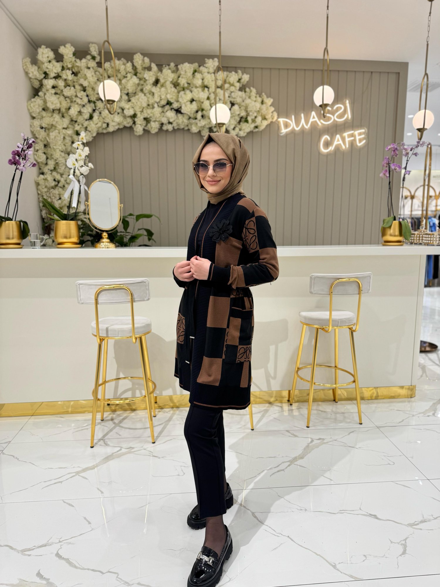 Qmash Bronş Detaylı Hırka 32 - KAHVE