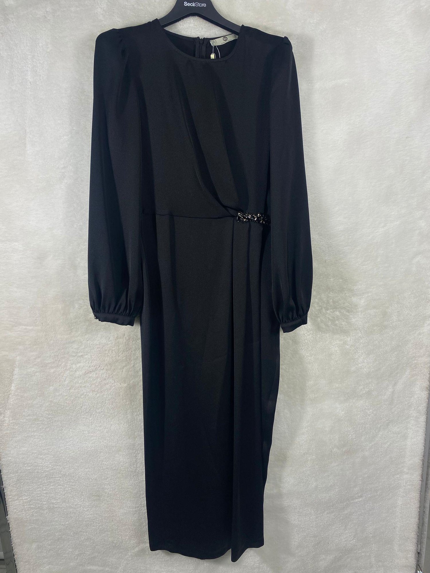 Seçil Store Beli Taş Detaylı Elbise 1008 - SİYAH