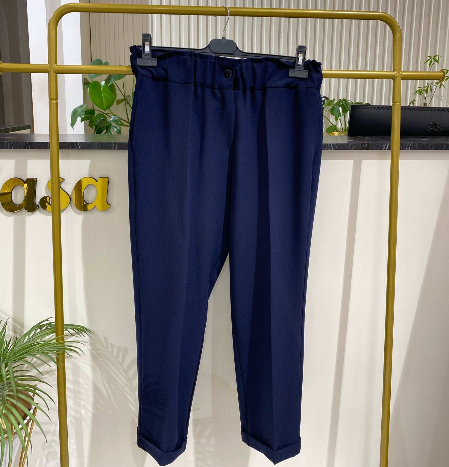 Sentez Beli Lastikli İnce Duble Paça Pantolon 5514 - LACİVERT