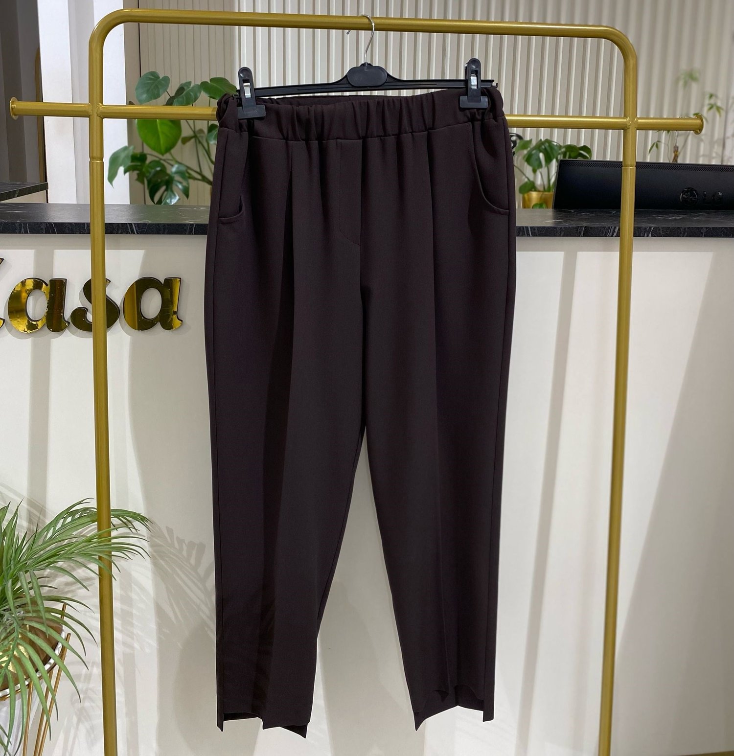Sentez Beli Lastikli Önü Kısa Arkası Uzun Pantolon 5385 - KAHVE
