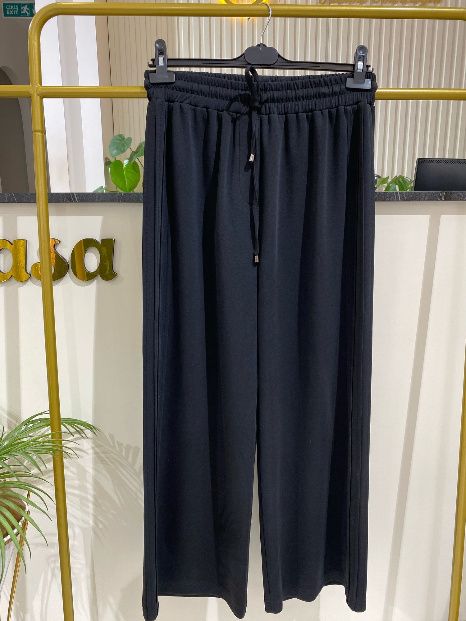 Sentez Berlin Yanı Nervürlü Geniş Paça Pantolon 5581 - SİYAH