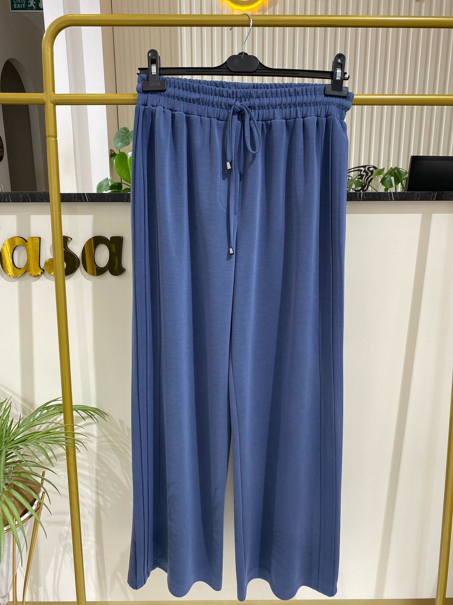 Sentez Berlin Yanı Nervürlü Geniş Paça Pantolon 5581 - İNDİGO