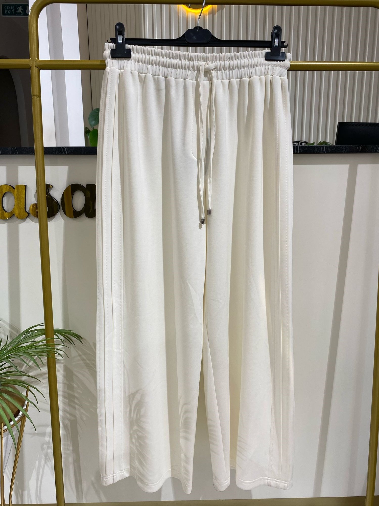 Sentez Berlin Yanı Nervürlü Geniş Paça Pantolon 5581 - EKRU