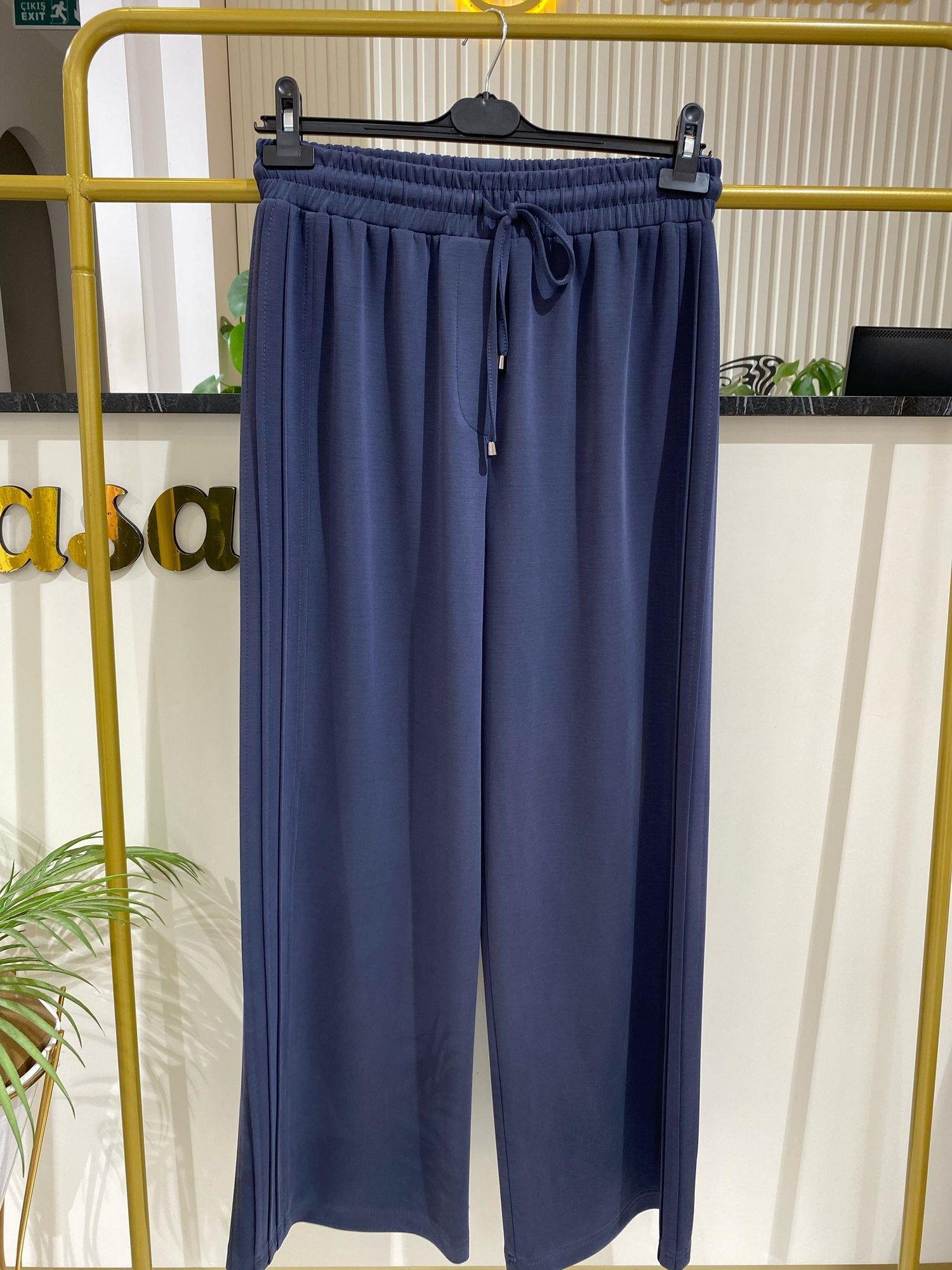 Sentez Berlin Yanı Nervürlü Geniş Paça Pantolon 5581 - GRİ