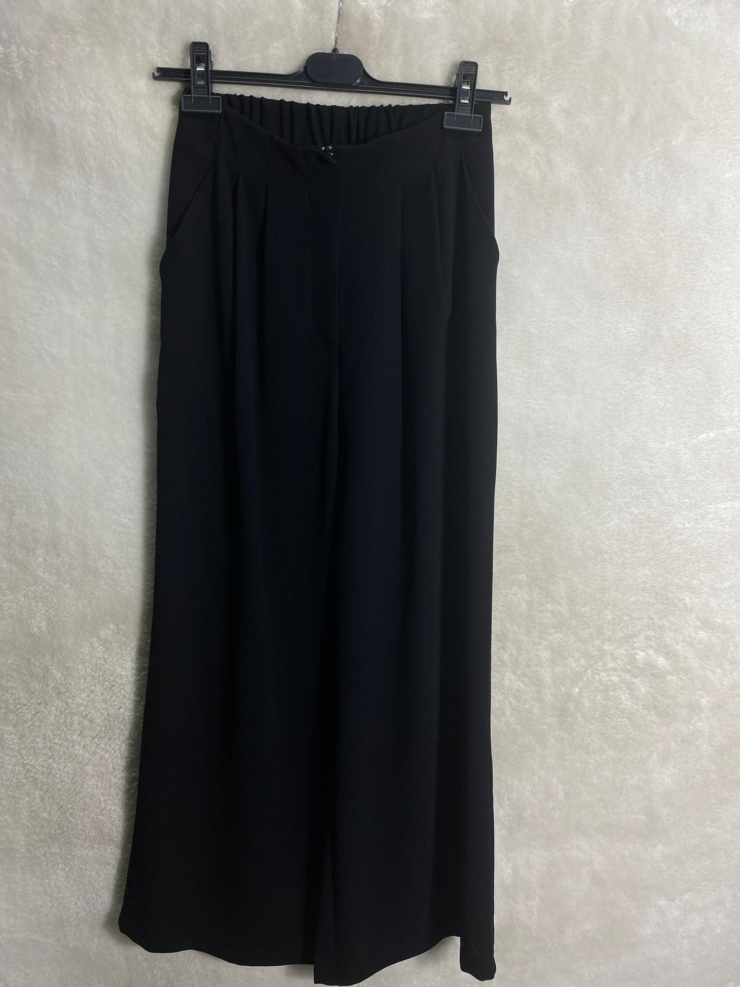 Sentez Çift Pile Geniş Paça Krep Pantolon 5558 - SİYAH
