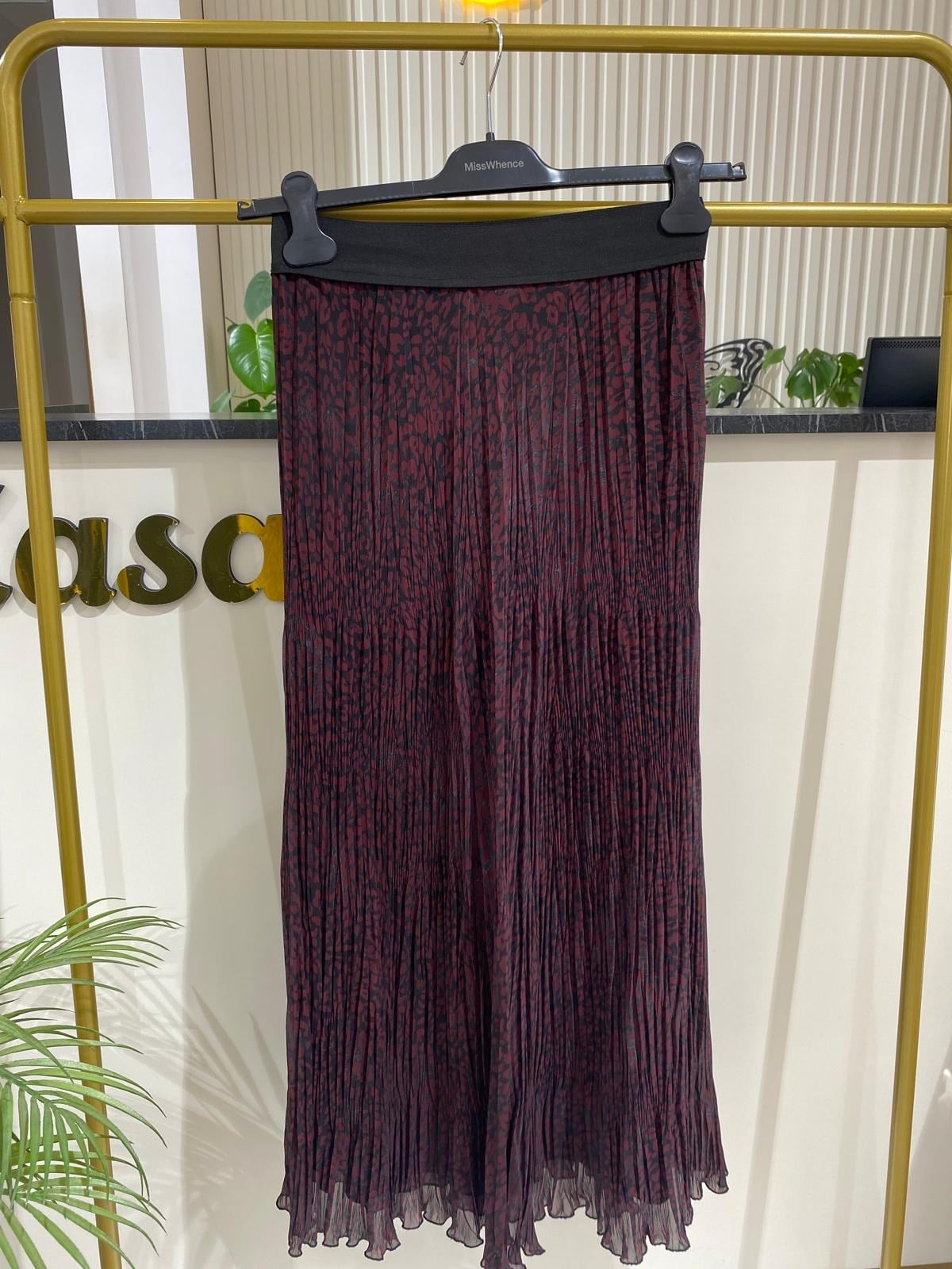 Sentez Leopar Kırıştırma Etek 5432 - BORDO