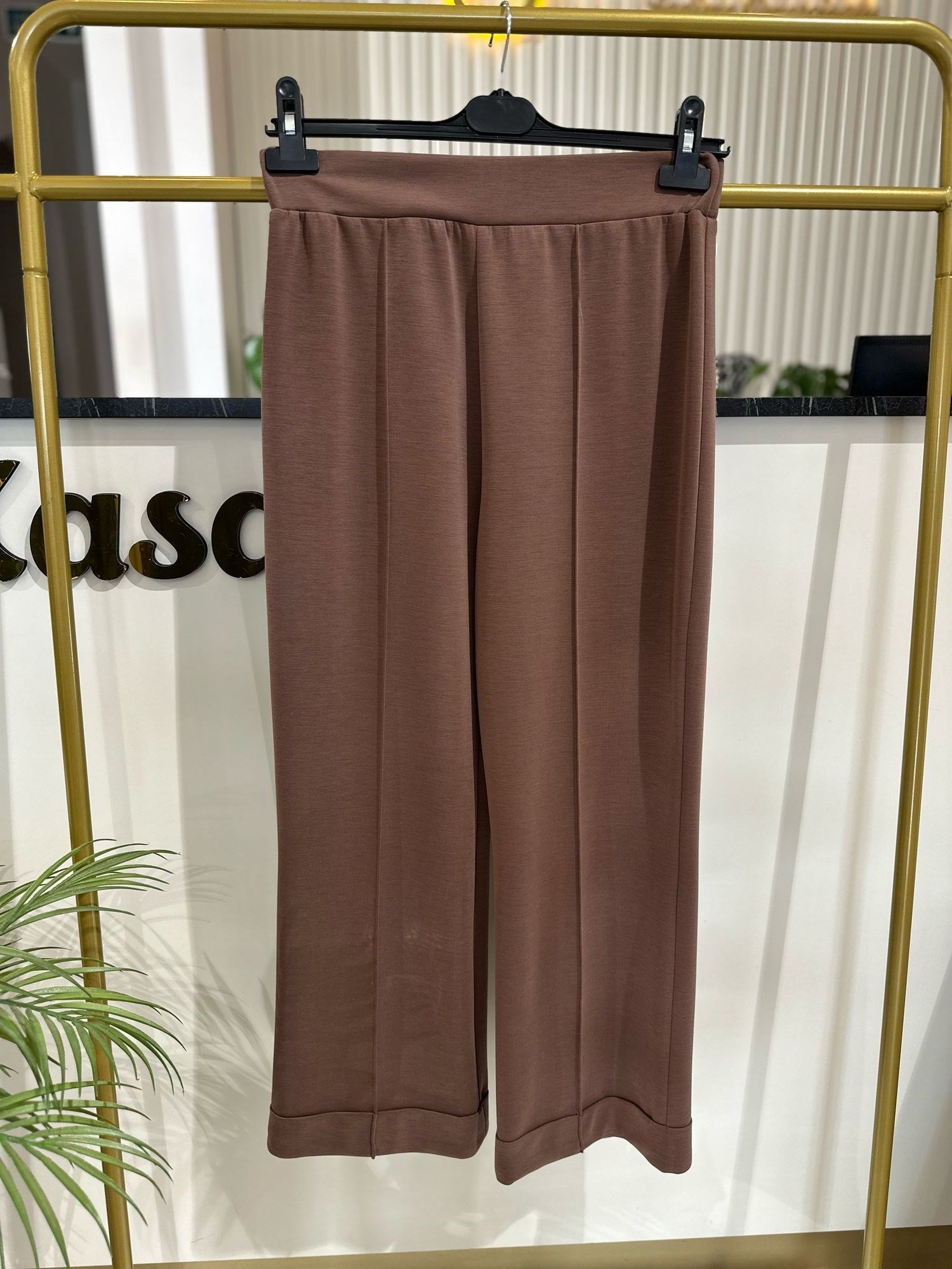 Sentez Nervürlü Bambu Duble Paça Pantolon 5536 - KAHVE