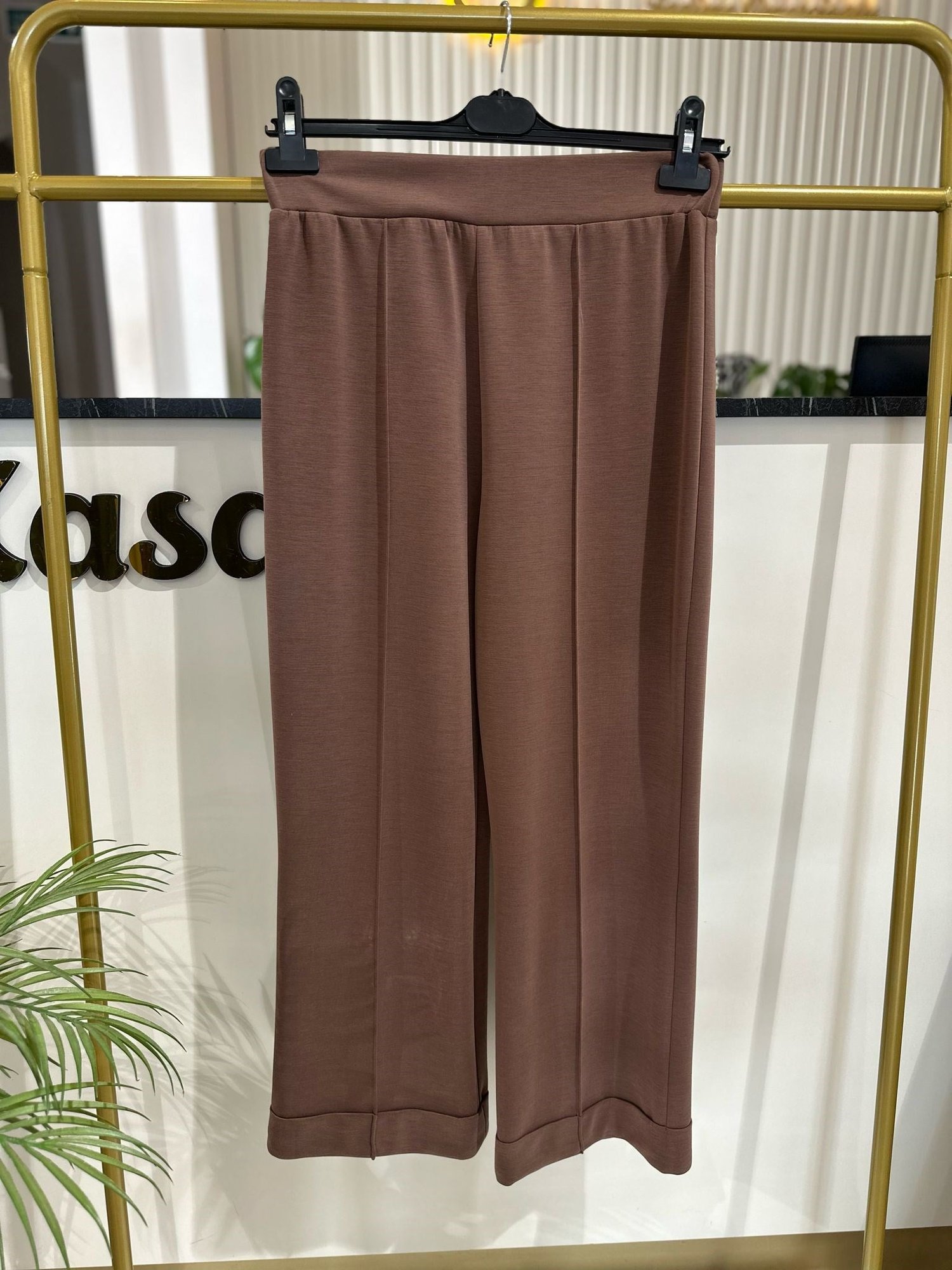 Sentez Nervürlü Bambu Duble Paça Pantolon 5536 - KAHVE